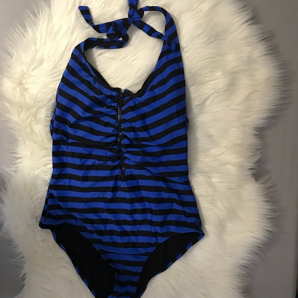 🖤💙 Material Girl Black & Blue Striped Swim Suit - Picture 5 of 5